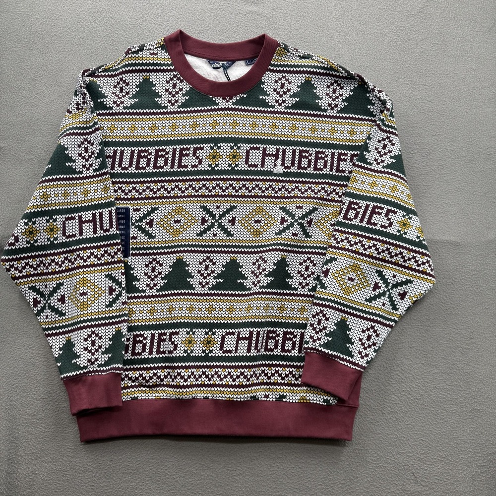 Chubbies Sweatshirt Mens Large Fair Isle Log Cabin Crewneck Fleece Pullover